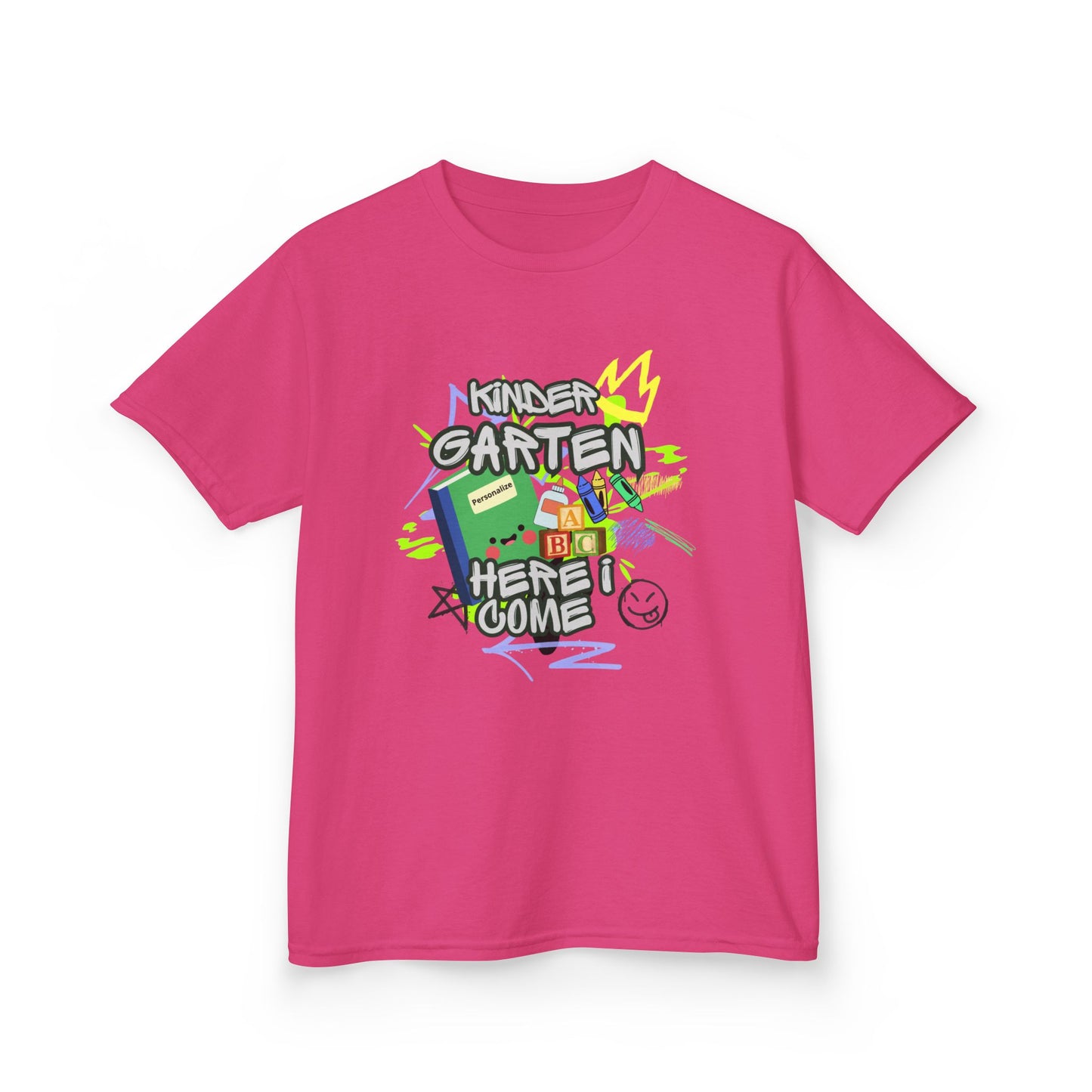 Kids T‑Shirt — "Kindergarten Here I Come" Back‑to‑School Graphic Tee