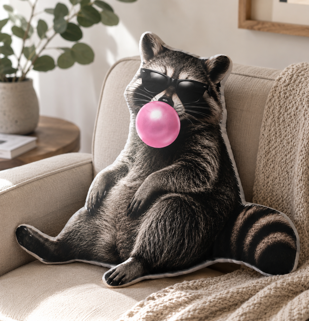 Raccoon Bubblegum Shaped Pillow