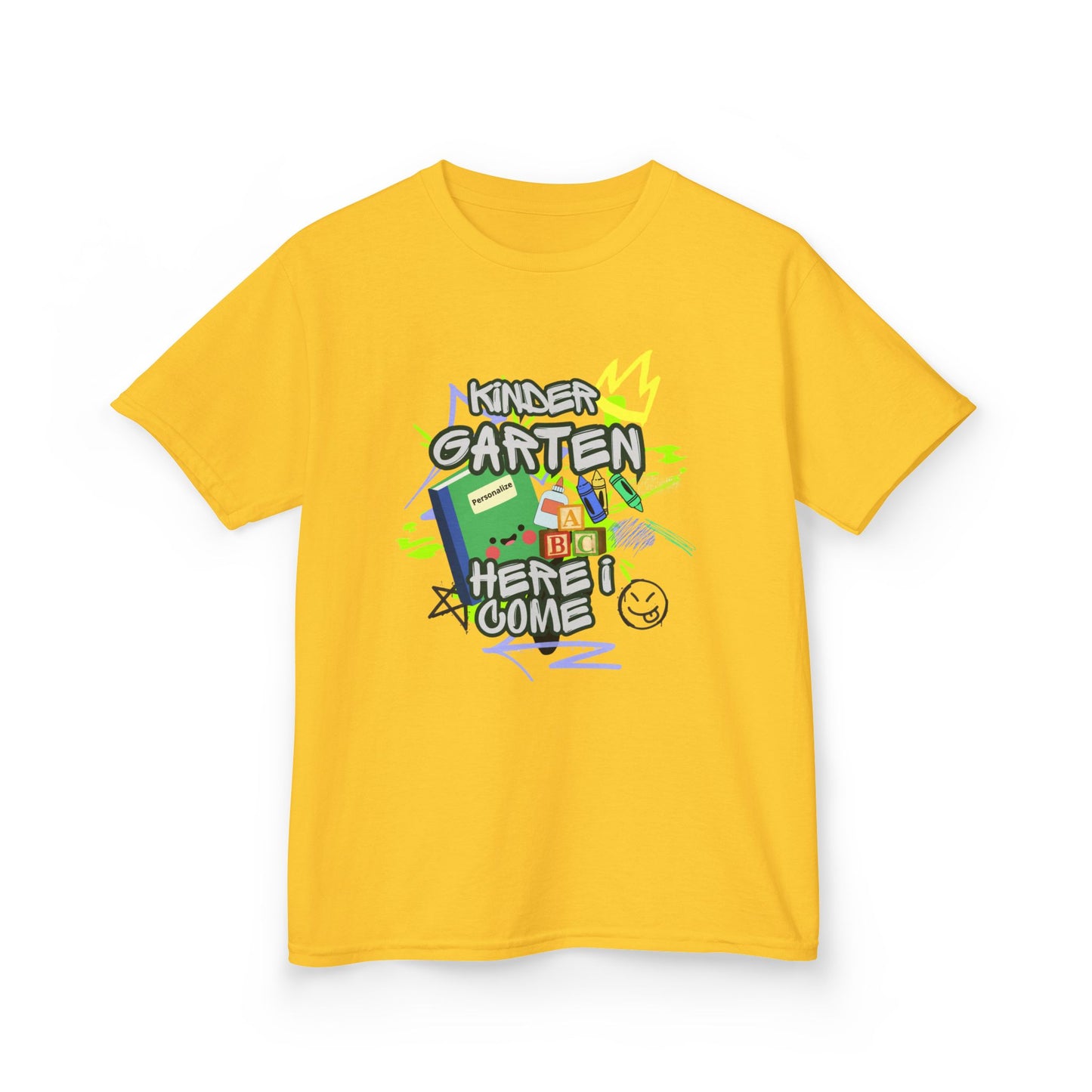 Kids T‑Shirt — "Kindergarten Here I Come" Back‑to‑School Graphic Tee