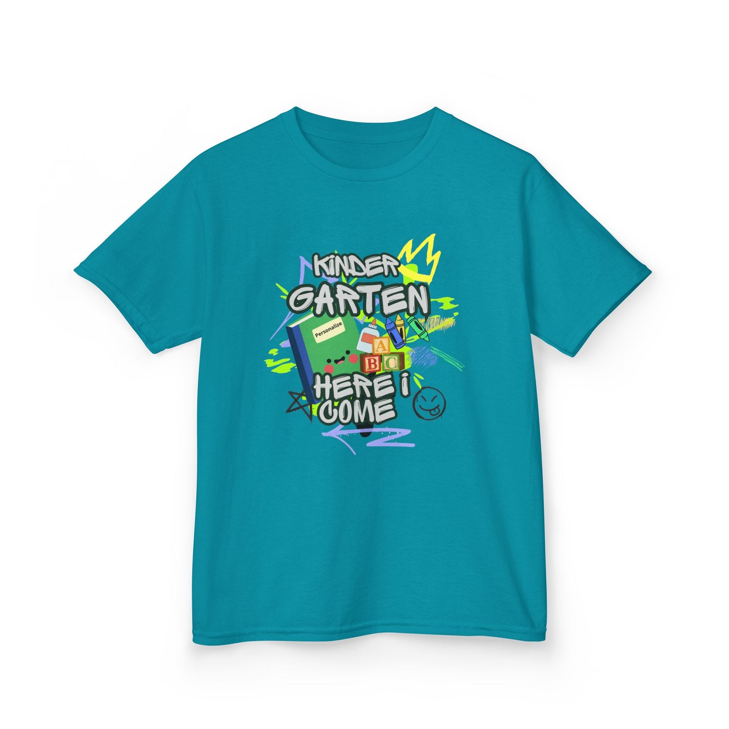 Kids T‑Shirt — "Kindergarten Here I Come" Back‑to‑School Graphic Tee