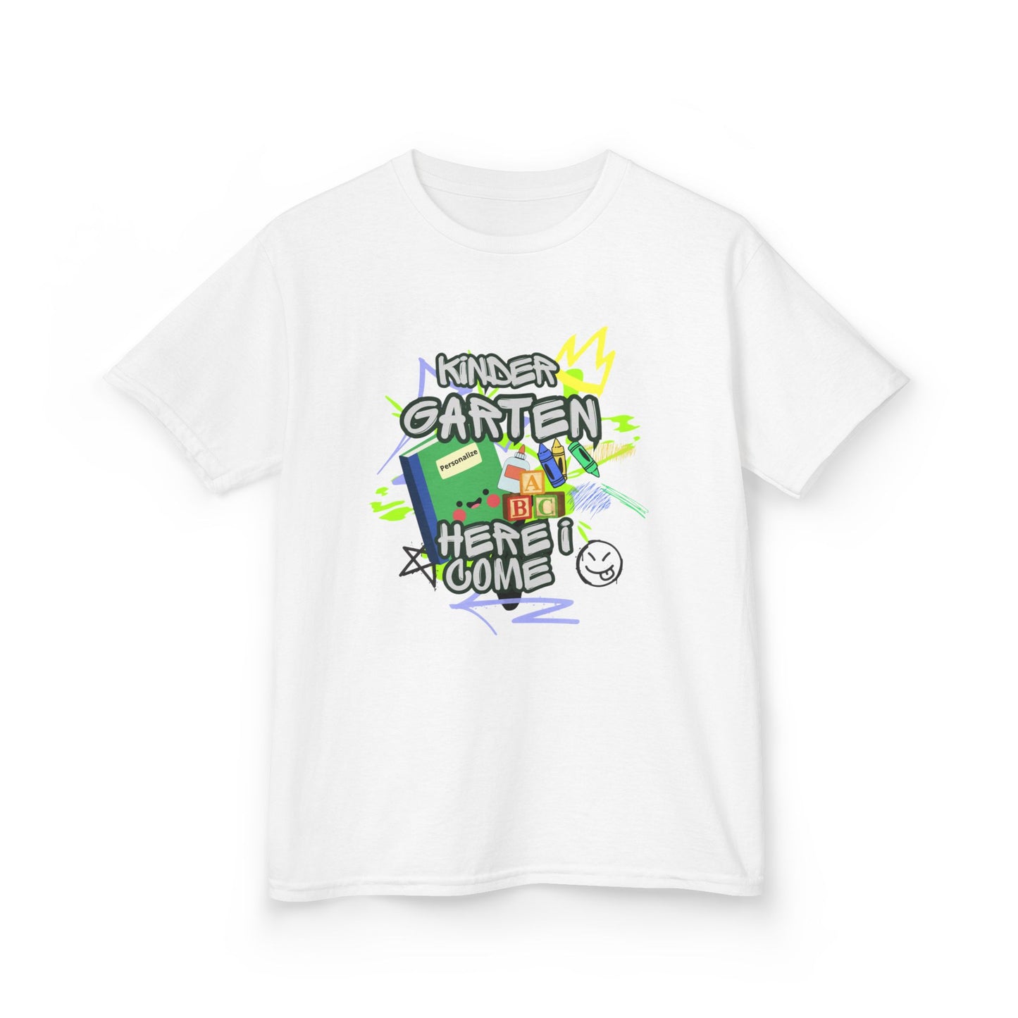 Kids T‑Shirt — "Kindergarten Here I Come" Back‑to‑School Graphic Tee