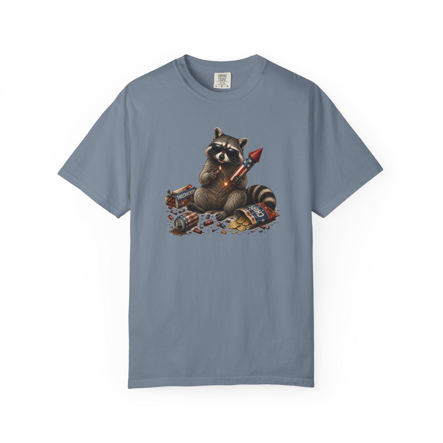 Raccoon Fireworks Graphic Cotton T‑Shirt – Unisex