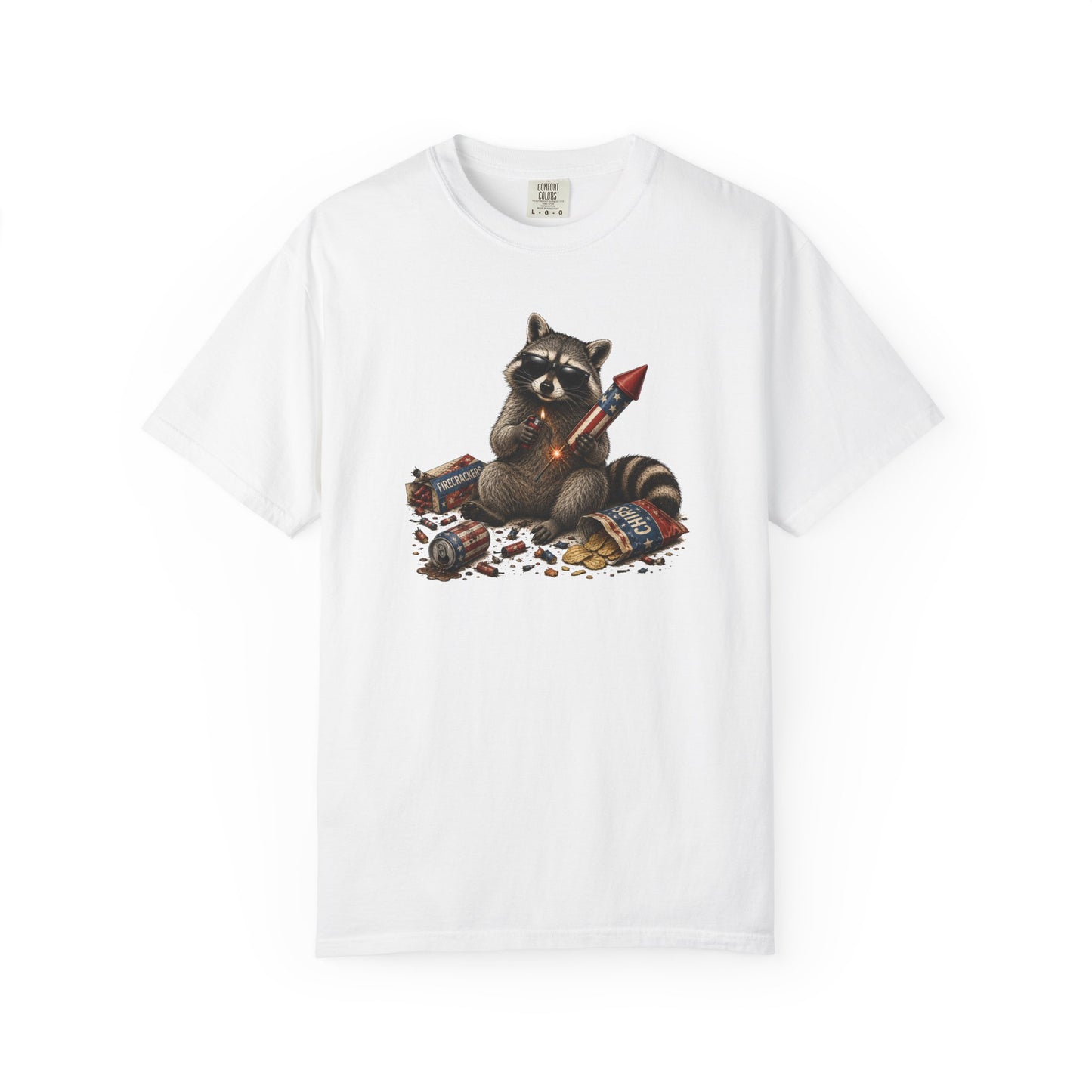 Raccoon Fireworks Graphic Cotton T‑Shirt – Unisex