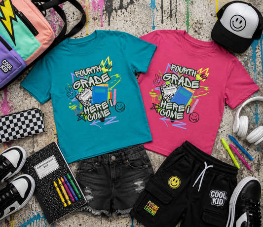Kids T‑Shirt — "Fourth Grade Here I Come" Back‑to‑School Graphic Tee