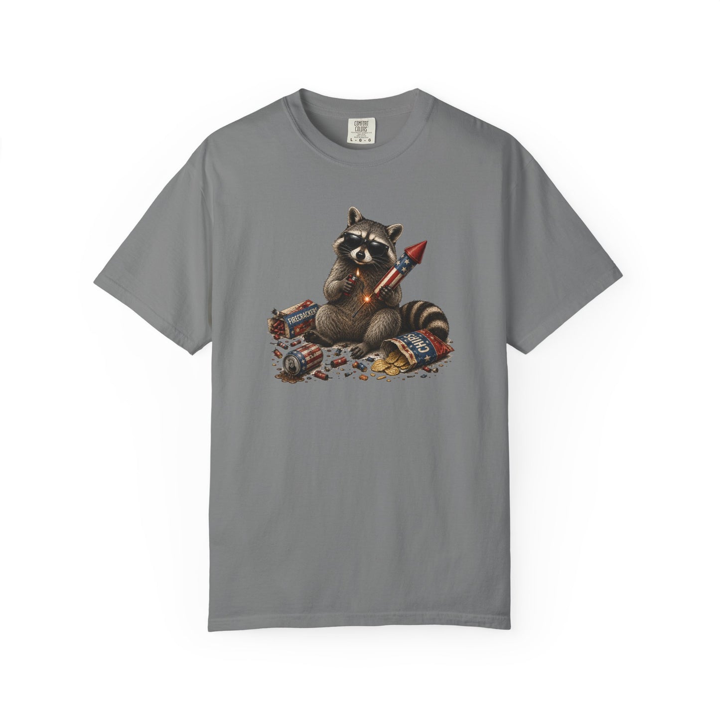 Raccoon Fireworks Graphic Cotton T‑Shirt – Unisex