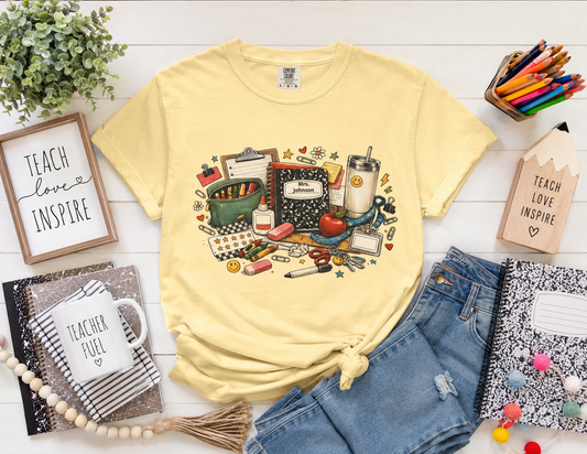 Teacher Essentials | Personalized Vintage Teacher T-Shirt - Unisex | Comfort Colors