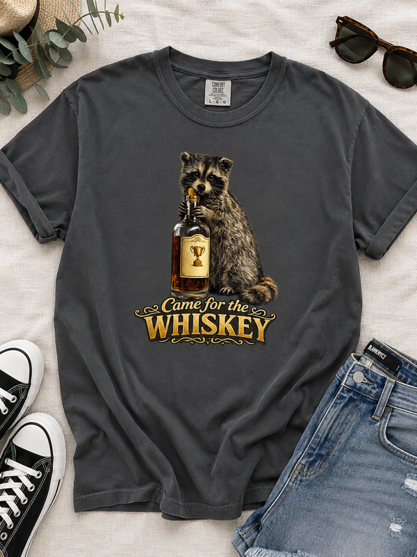 Whiskey Raccoon T-Shirt — Vintage Whiskey Bottle Graphic Tee