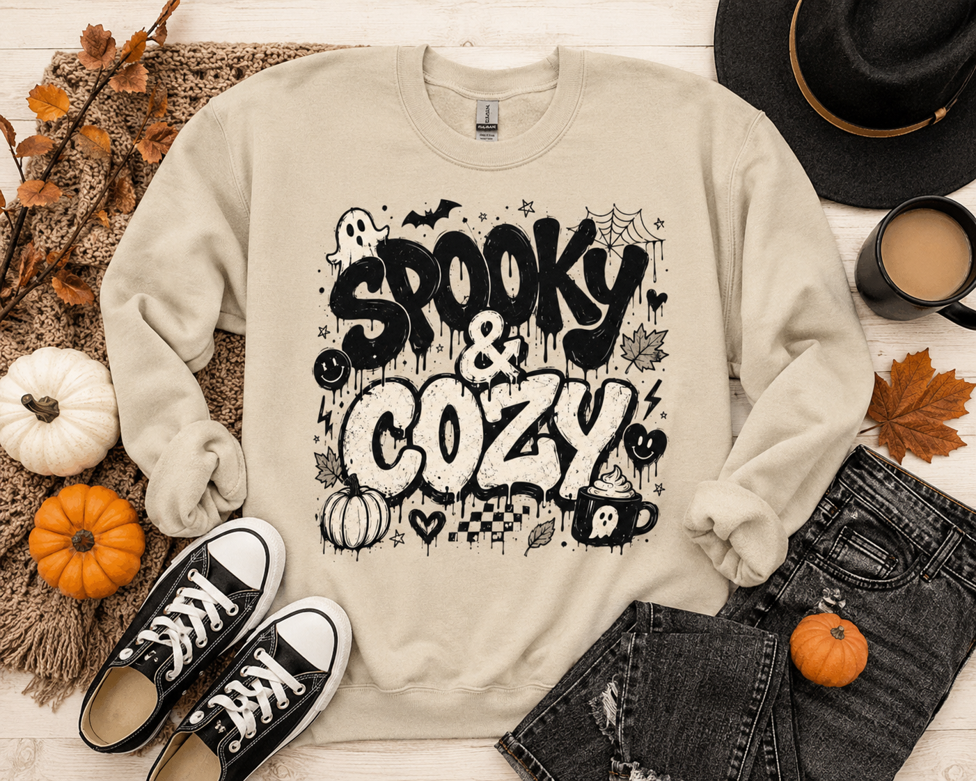 Spooky & Cozy Sweatshirt — Halloween Graphic Crewneck - Unisex