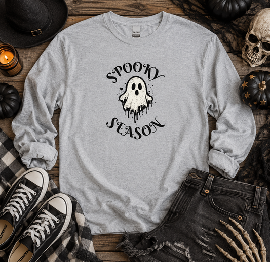 Spooky Season Long Sleeve Tee — Ghost Graphic Halloween Shirt