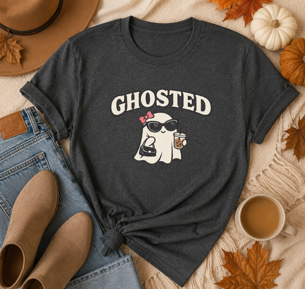 Ghosted Graphic Tee — Cute Sunglasses Ghost Shirt with "GHOSTED" Text