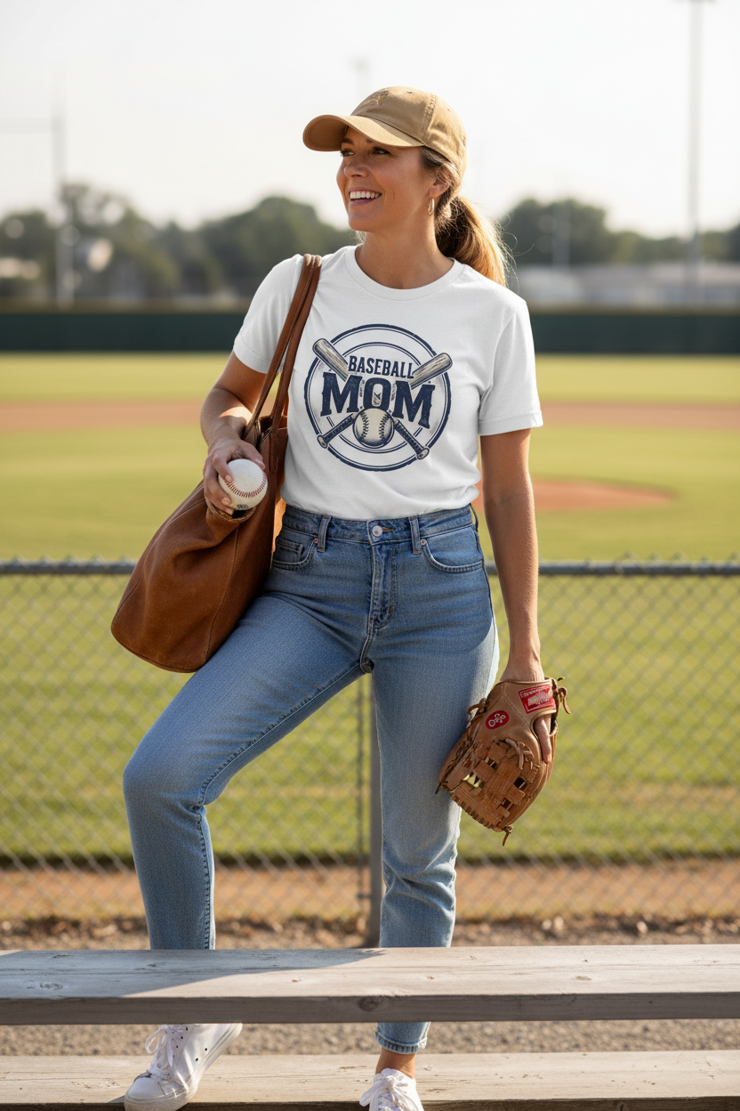 Baseball Mom T-Shirt – Crossed Bats Graphic